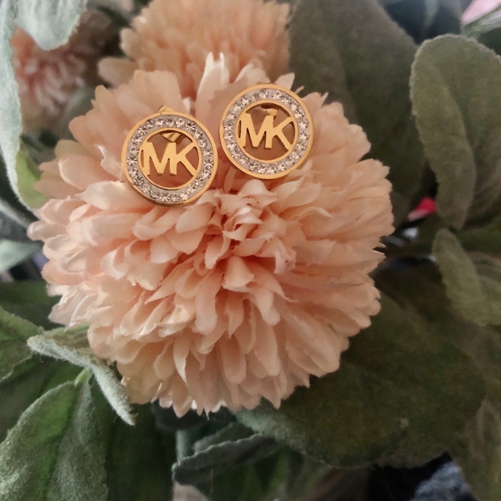 MICHAEL KORS "MK" Rhinestone Gold Studs